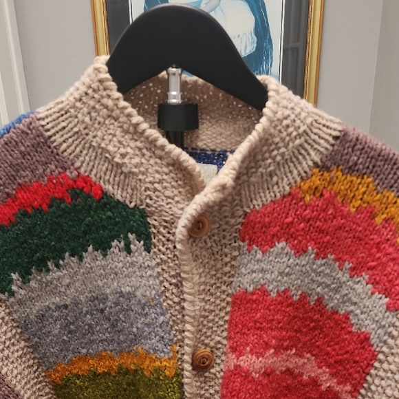 Amano Vintage Grandmacore Multicolor Knit Wool Cardigan Sweater - Picture 2 of 7